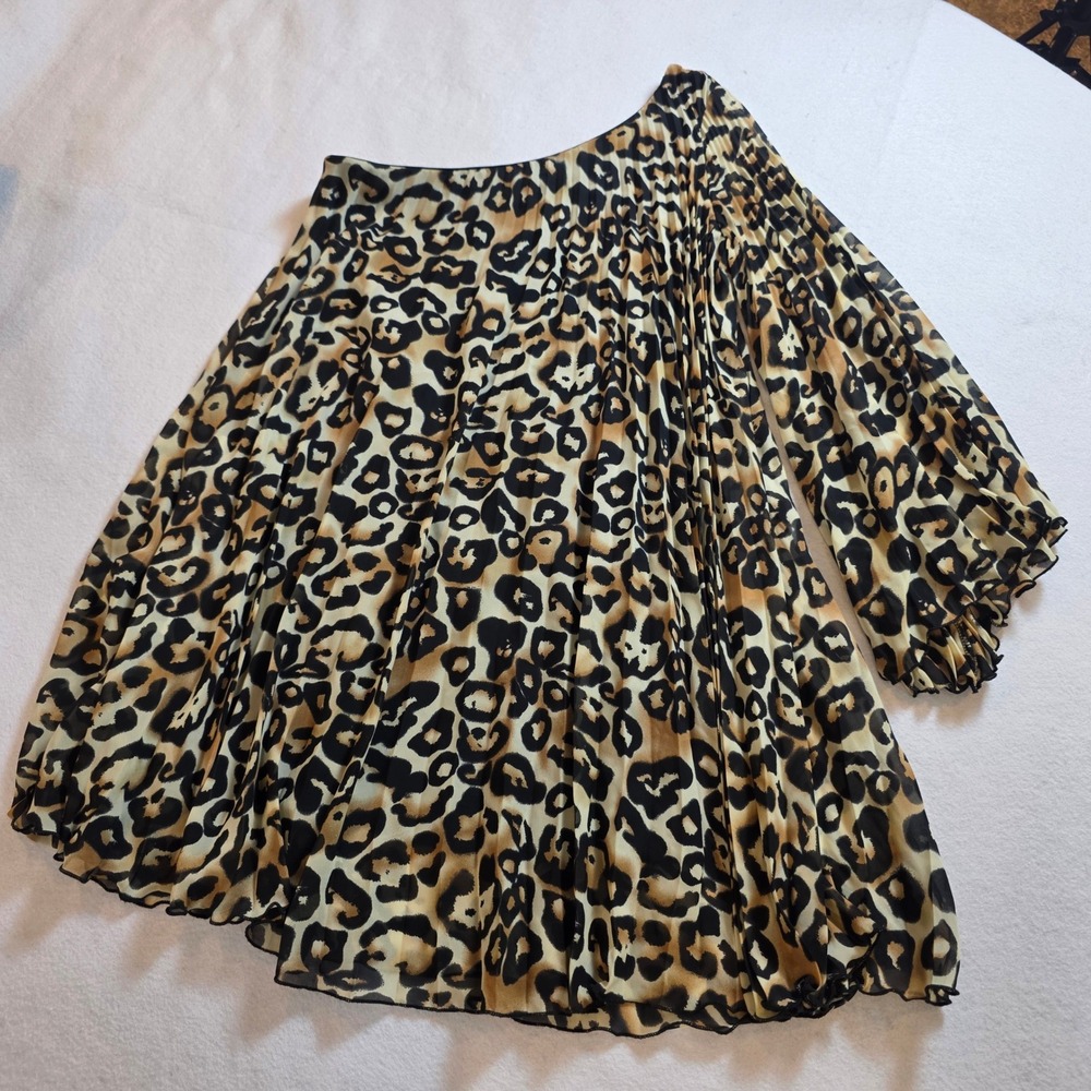 Karlie Leopard Print One Arm Mini Dress Bell Sleeve GD4455 Brown Tan Medium